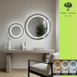 Zestaw okrągłych luster piaskowanych w ramie czarnej MDF SLIM z podświetleniem STELLA LED II - kolor ramy do wyboru